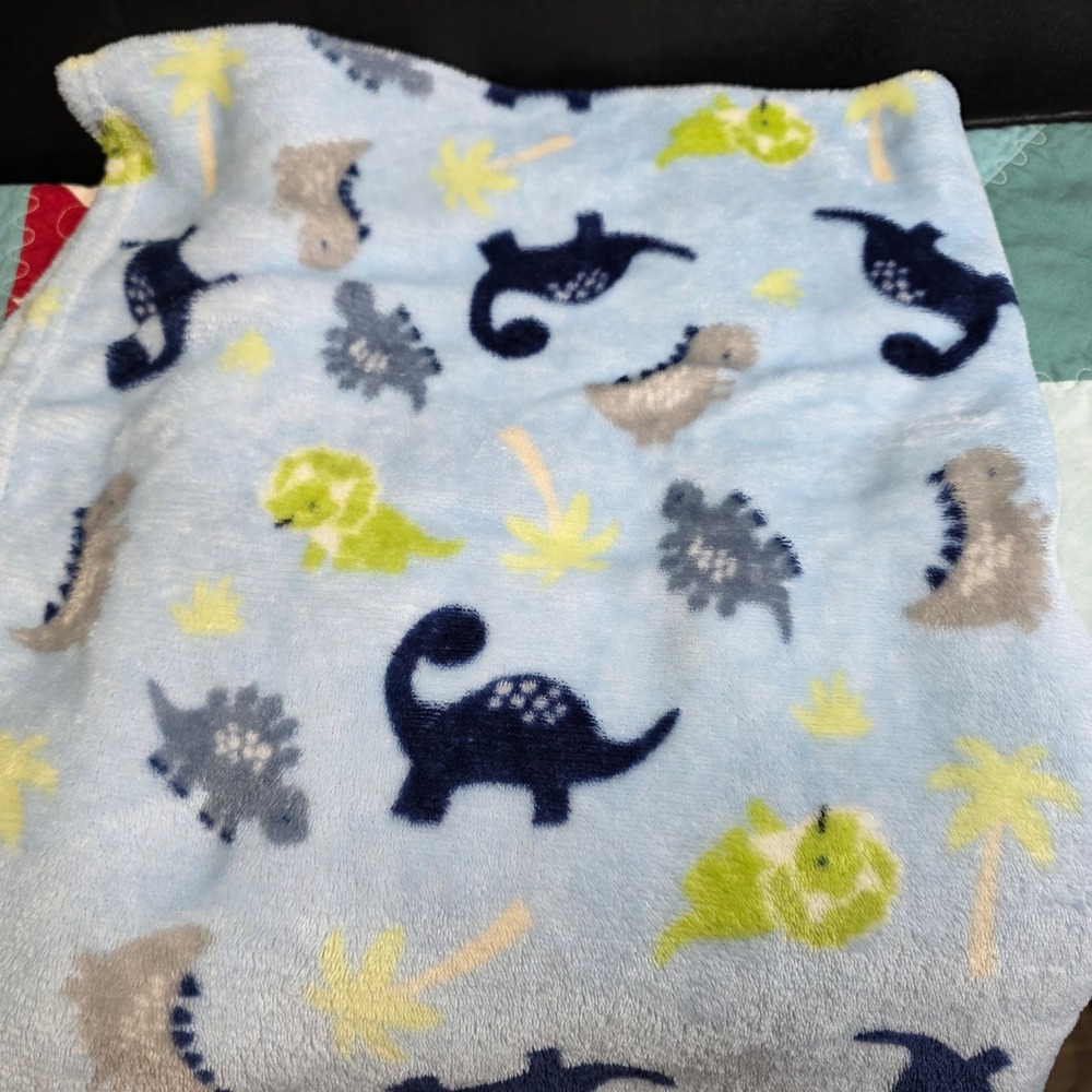 Parent's Choice Blue Dinosaur Plush Fleece Baby Blanket 30x30 Gray Green Walmart